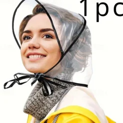 Transparent PVC Rain Bonnet Turban Hats, Non-Textile, Inelastic, Water-Resistant, Minimalist Design, Hand Washable, with Operation Instruction, for Women, Rainy Days and Outdoor Activities