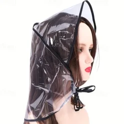 Transparent PVC Rain Bonnet Turban Hats, Non-Textile, Inelastic, Water-Resistant, Minimalist Design, Hand Washable, with Operation Instruction, for Women, Rainy Days and Outdoor Activities