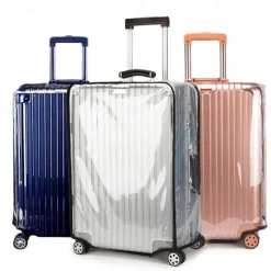 Transparent PVC Trolley Suitcase Protective Cover - Wear-Resistant Travel Case Dust Cover with Leather Trim