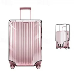 Transparent PVC Trolley Suitcase Protective Cover - Wear-Resistant Travel Case Dust Cover with Leather Trim