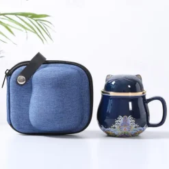 Travel Tea Set Ceramic Portable Lucky Cat Tea Mug - Perfect for Travel, Office, or as a Gift!