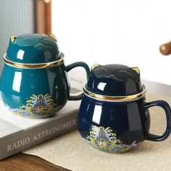 Travel Tea Set Ceramic Portable Lucky Cat Tea Mug - Perfect for Travel, Office, or as a Gift!
