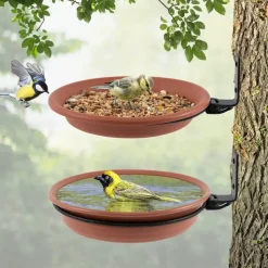 Tree Mounted Bird Feeder Bird Bath Installed on Wooden Fence Wall Tree Deck Stakes with Heavy Duty Iron Ring, Trees, Deck,Indoor and Outdoor Walls