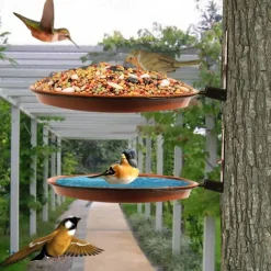 Tree Mounted Bird Feeder Bird Bath Installed on Wooden Fence Wall Tree Deck Stakes with Heavy Duty Iron Ring, Trees, Deck,Indoor and Outdoor Walls