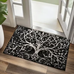 Tree of Life Black White Doormat Floor Mats Washable Rugs Kitchen Mat Non-Slip Oil Proof Rug Indoor Outdoor Mat Bedroom Decor Bathroom Mat Entrance Rug