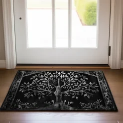 Tree of Life Black White Doormat Floor Mats Washable Rugs Kitchen Mat Non-Slip Oil Proof Rug Indoor Outdoor Mat Bedroom Decor Bathroom Mat Entrance Rug