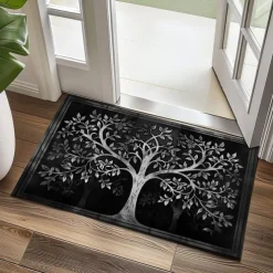 Tree of Life Black White Doormat Floor Mats Washable Rugs Kitchen Mat Non-Slip Oil Proof Rug Indoor Outdoor Mat Bedroom Decor Bathroom Mat Entrance Rug