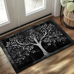 Tree of Life Black White Doormat Floor Mats Washable Rugs Kitchen Mat Non-Slip Oil Proof Rug Indoor Outdoor Mat Bedroom Decor Bathroom Mat Entrance Rug
