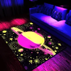 Tree of Life Blacklight Rug Carpet Floor Mat UV Reactive Glow in the Dark Rug Large Non-Slip Rug Mat Carpet for Room Decor