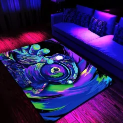 Tree of Life Blacklight Rug Carpet Floor Mat UV Reactive Glow in the Dark Rug Large Non-Slip Rug Mat Carpet for Room Decor