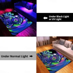 Tree of Life Blacklight Rug Carpet Floor Mat UV Reactive Glow in the Dark Rug Large Non-Slip Rug Mat Carpet for Room Decor