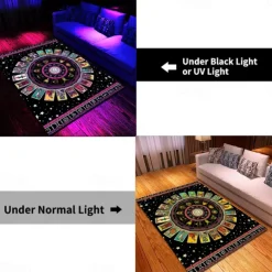 Tree of Life Blacklight Rug Carpet Floor Mat UV Reactive Glow in the Dark Rug Large Non-Slip Rug Mat Carpet for Room Decor
