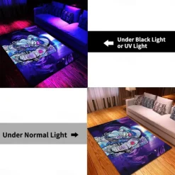Tree of Life Blacklight Rug Carpet Floor Mat UV Reactive Glow in the Dark Rug Large Non-Slip Rug Mat Carpet for Room Decor