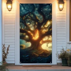 Tree of Life Door Covers Mural Decor Door Tapestry Door Curtain Decoration Backdrop Door Banner Removable for Front Door Indoor Outdoor Home Room Decoration Farmhouse Decor Supplies