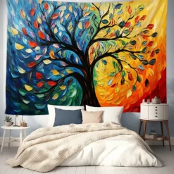Tree of Life Hanging Tapestry Wall Art Large Tapestry Mural Decor Photograph Backdrop Blanket Curtain Home Bedroom Living Room Decoration Painting Style