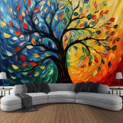 Tree of Life Hanging Tapestry Wall Art Large Tapestry Mural Decor Photograph Backdrop Blanket Curtain Home Bedroom Living Room Decoration Painting Style