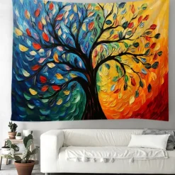 Tree of Life Hanging Tapestry Wall Art Large Tapestry Mural Decor Photograph Backdrop Blanket Curtain Home Bedroom Living Room Decoration Painting Style