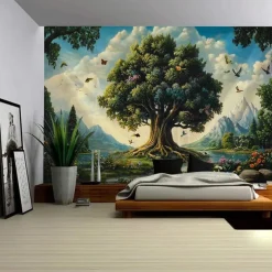 Tree of Life Landscape Hanging Tapestry Mural Art Large Tapestry Mural Decoration Photo Background Carpet Curtain Home Bedroom Living Room Decoration