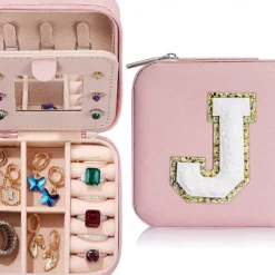 Trendy Travel Jewelry Case, Personalized Gifts,Pink Travel Jewelry Box,Birthday Gifts for Women Valentine's Day Gifts for Teens Girls Initial Travel Jewelry Case