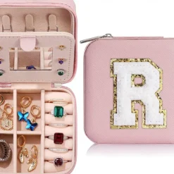 Trendy Travel Jewelry Case, Personalized Gifts,Pink Travel Jewelry Box,Birthday Gifts for Women Valentine's Day Gifts for Teens Girls Initial Travel Jewelry Case