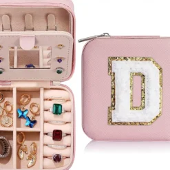 Trendy Travel Jewelry Case, Personalized Gifts,Pink Travel Jewelry Box,Birthday Gifts for Women Valentine's Day Gifts for Teens Girls Initial Travel Jewelry Case