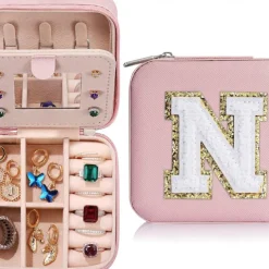 Trendy Travel Jewelry Case, Personalized Gifts,Pink Travel Jewelry Box,Birthday Gifts for Women Valentine's Day Gifts for Teens Girls Initial Travel Jewelry Case