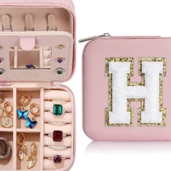 Trendy Travel Jewelry Case, Personalized Gifts,Pink Travel Jewelry Box,Birthday Gifts for Women Valentine's Day Gifts for Teens Girls Initial Travel Jewelry Case