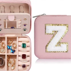 Trendy Travel Jewelry Case, Personalized Gifts,Pink Travel Jewelry Box,Birthday Gifts for Women Valentine's Day Gifts for Teens Girls Initial Travel Jewelry Case