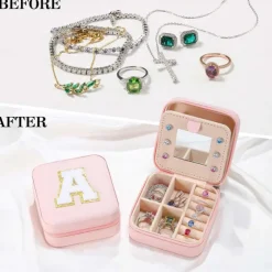 Trendy Travel Jewelry Case, Personalized Gifts,Pink Travel Jewelry Box,Birthday Gifts for Women Valentine's Day Gifts for Teens Girls Initial Travel Jewelry Case
