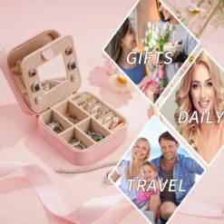 Trendy Travel Jewelry Case, Personalized Gifts,Pink Travel Jewelry Box,Birthday Gifts for Women Valentine's Day Gifts for Teens Girls Initial Travel Jewelry Case