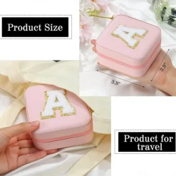 Trendy Travel Jewelry Case, Personalized Gifts,Pink Travel Jewelry Box,Birthday Gifts for Women Valentine's Day Gifts for Teens Girls Initial Travel Jewelry Case