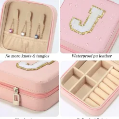 Trendy Travel Jewelry Case, Personalized Gifts,Pink Travel Jewelry Box,Birthday Gifts for Women Valentine's Day Gifts for Teens Girls Initial Travel Jewelry Case