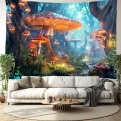 Trippy Forest Mushrooms Hanging Tapestry Wall Art Large Tapestry Mural Decor Photograph Backdrop Blanket Curtain Home Bedroom Living Room Decoration