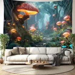 Trippy Forest Mushrooms Hanging Tapestry Wall Art Large Tapestry Mural Decor Photograph Backdrop Blanket Curtain Home Bedroom Living Room Decoration