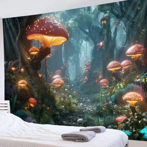 Trippy Forest Mushrooms Hanging Tapestry Wall Art Large Tapestry Mural Decor Photograph Backdrop Blanket Curtain Home Bedroom Living Room Decoration
