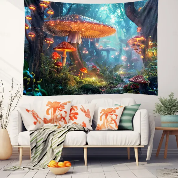 Trippy Forest Mushrooms Hanging Tapestry Wall Art Large Tapestry Mural Decor Photograph Backdrop Blanket Curtain Home Bedroom Living Room Decoration
