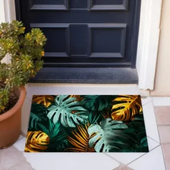 Tropical Leaves Doormat Non-Slip Oil Proof Rug Indoor Outdoor Mat Bedroom Decor Bathroom Mat Entrance Rug Door Mat