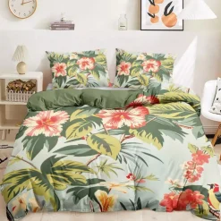 Tropical Plant Duvet Cover Bed Set 2-piece Set 3-piece Set Lightweight Soft Short Plush Set Thickened Felt Square Bed
