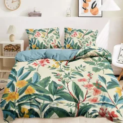 Tropical Plant Duvet Cover Bed Set 2-piece Set 3-piece Set Lightweight Soft Short Plush Set Thickened Felt Square Bed