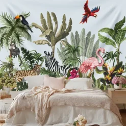 Tropical Plants Birds Hanging Tapestry Wall Art Large Tapestry Mural Decor Photograph Backdrop Blanket Curtain Home Bedroom Living Room Decoration