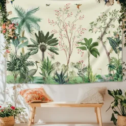 Tropical Plants Birds Hanging Tapestry Wall Art Large Tapestry Mural Decor Photograph Backdrop Blanket Curtain Home Bedroom Living Room Decoration