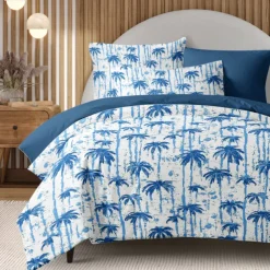 Tropical Sunset Palm Tree Duvet Cover Set, Soft Microfiber Bedding, Fade-Resistant, Includes Duvet Cover and Pillowcases, Tropical Beach Theme, Machine Washable, Queen, King, Twin Sizes