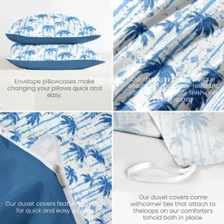 Tropical Sunset Palm Tree Duvet Cover Set, Soft Microfiber Bedding, Fade-Resistant, Includes Duvet Cover and Pillowcases, Tropical Beach Theme, Machine Washable, Queen, King, Twin Sizes