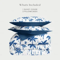 Tropical Sunset Palm Tree Duvet Cover Set, Soft Microfiber Bedding, Fade-Resistant, Includes Duvet Cover and Pillowcases, Tropical Beach Theme, Machine Washable, Queen, King, Twin Sizes