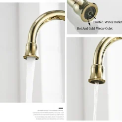 Twin Lever Kitchen Purify Taps Sink Mixer Faucet, 360 Rotation Water Purification Spout Deck Mounted, Dual Handle Single Hole Vessel Tap with Cold and Hot Hose