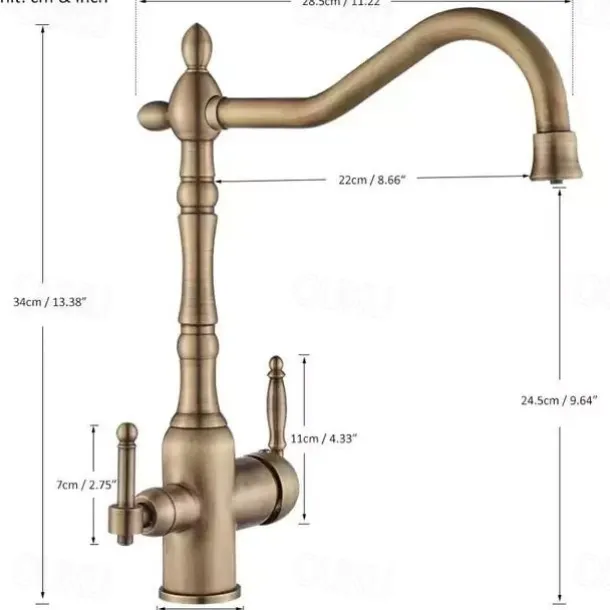 Twin Lever Kitchen Purify Taps Sink Mixer Faucet, 360 Rotation Water Purification Spout Deck Mounted, Dual Handle Single Hole Vessel Tap with Cold and Hot Hose