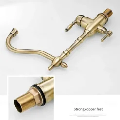 Twin Lever Kitchen Purify Taps Sink Mixer Faucet, 360 Rotation Water Purification Spout Deck Mounted, Dual Handle Single Hole Vessel Tap with Cold and Hot Hose