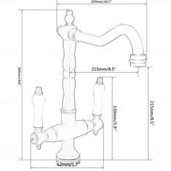 Twin Lever Traditional Kitchen Sink Mixer Taps, Dual Lever Cold and Hot Faucet Deck Mounted, 360° Swivel Spout Sink Tap with 2 Ceramic Handles, Antique Brass Classic Double Handle for Kitchen Bathroom