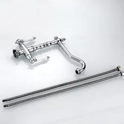 Twin Lever Traditional Kitchen Sink Mixer Taps, Dual Lever Cold and Hot Faucet Deck Mounted, 360° Swivel Spout Sink Tap with 2 Ceramic Handles, Antique Brass Classic Double Handle for Kitchen Bathroom