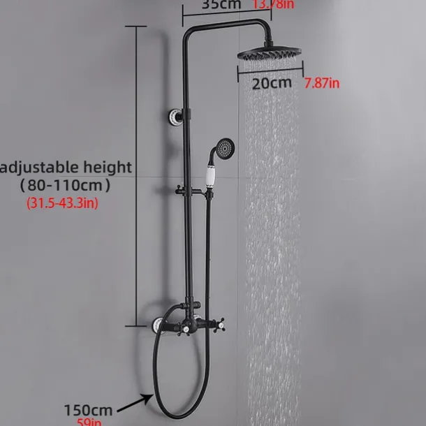Two Handles Shower Systerm Set, Black Brass Faucet Three Holes Adjustable Electroplated Rainfall High Pressure Shower Mixer Taps with Rain Shower and Hand Shower